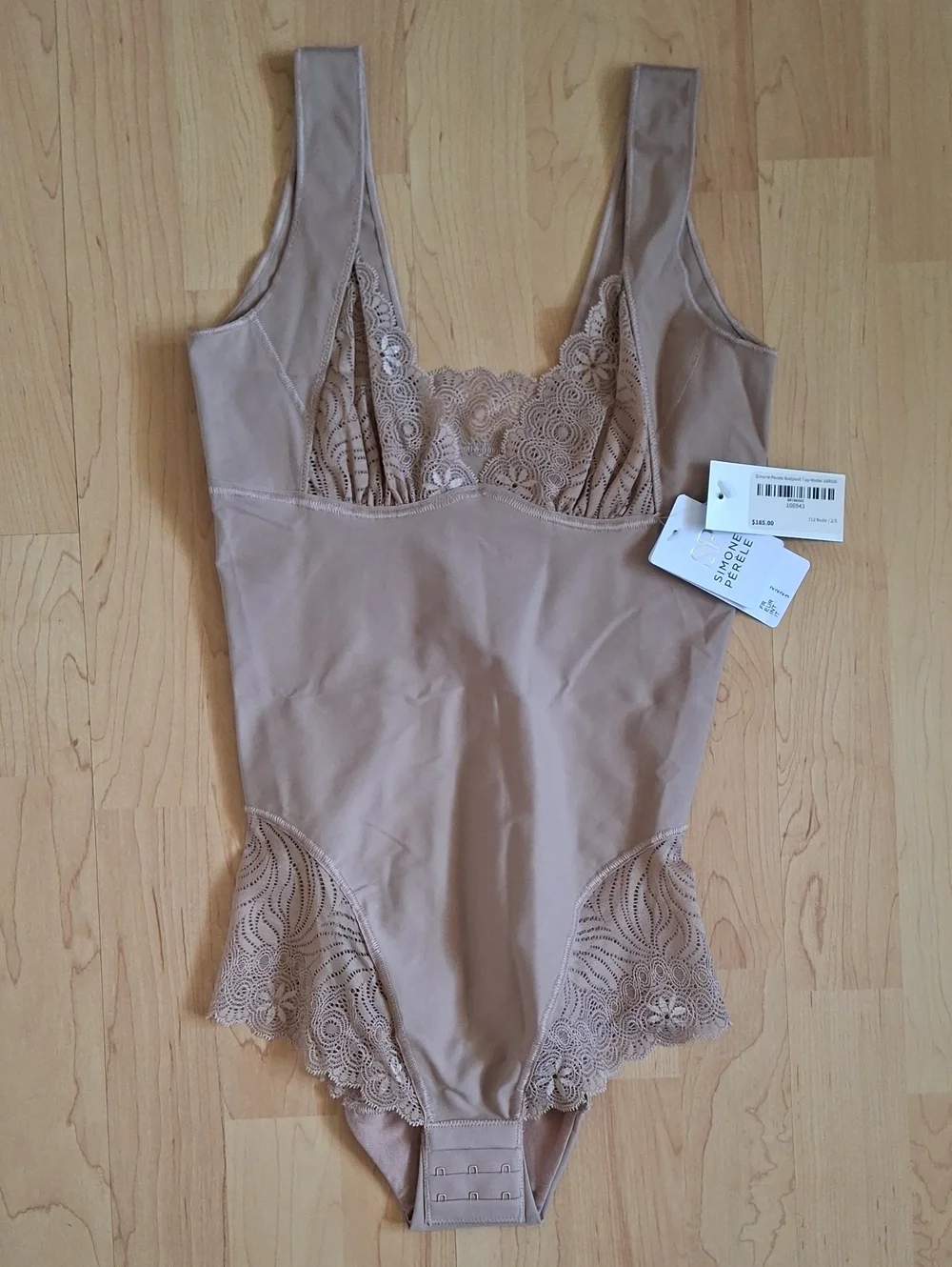 Simone Perele Shapewear Lace-Trim Bodysuit in Taupe Size 2 - Picture 1 of 6